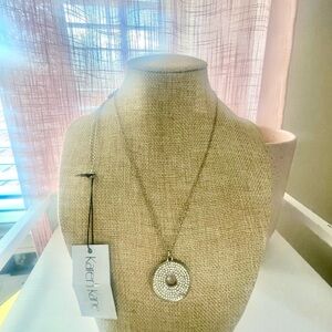 Karen Kane silver -tone long round rhinestone pendant necklace